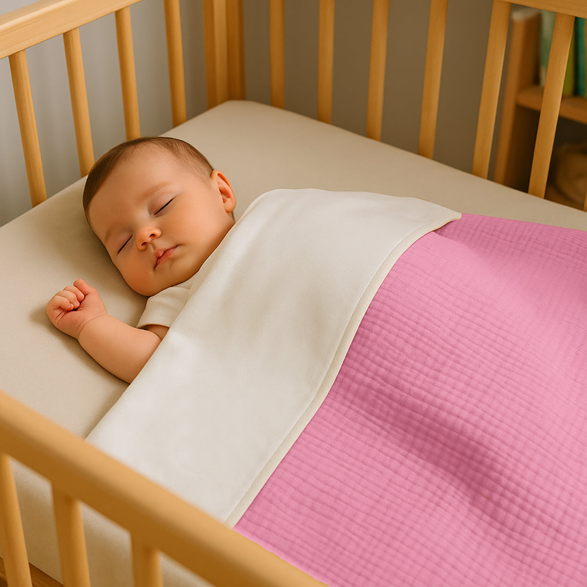 Manta De Algodón Orgánico Rex Blanca Y Rosa