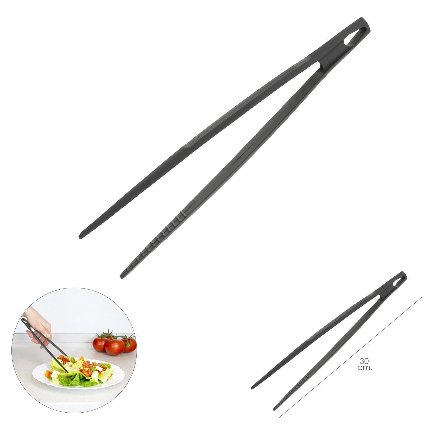 Pinzas De Cocina, Color Negro, Fabricadas En Nylon, 30cm.