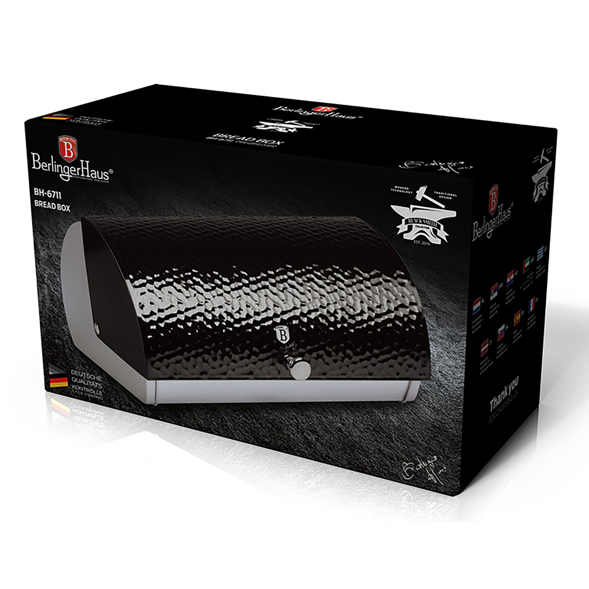 Panera De Mesa Para Guardar Pan Bollería, Tapa Deslizante, Acero Inoxidable, Diseño Moderno Berlinger Haus Primal Gloss, Acero Inoxidable / Negro