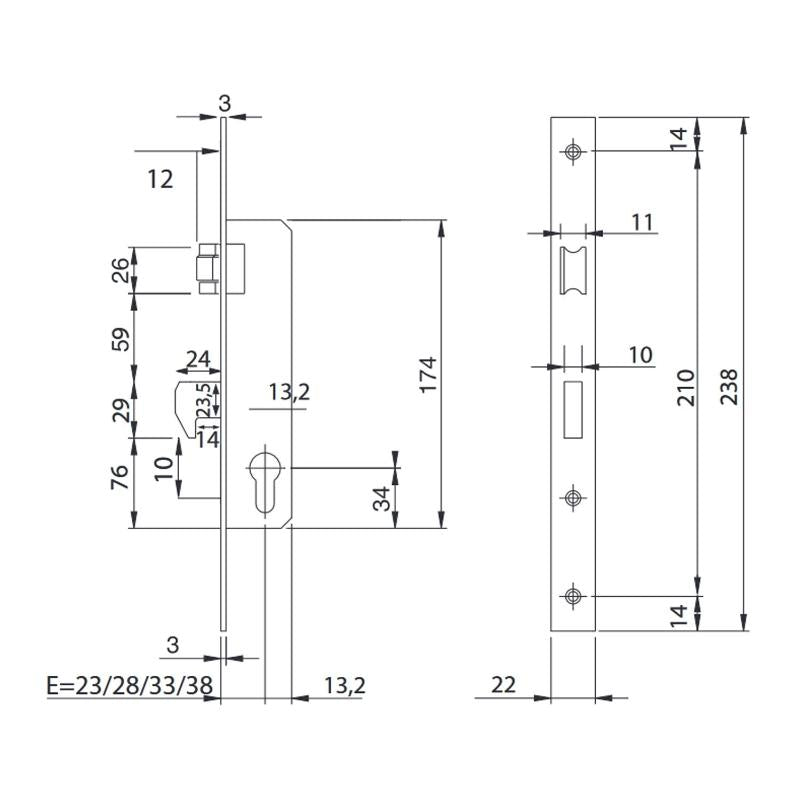 Cerradura Iseo 741540-28 Mm. Frontal Cromo Resbalón