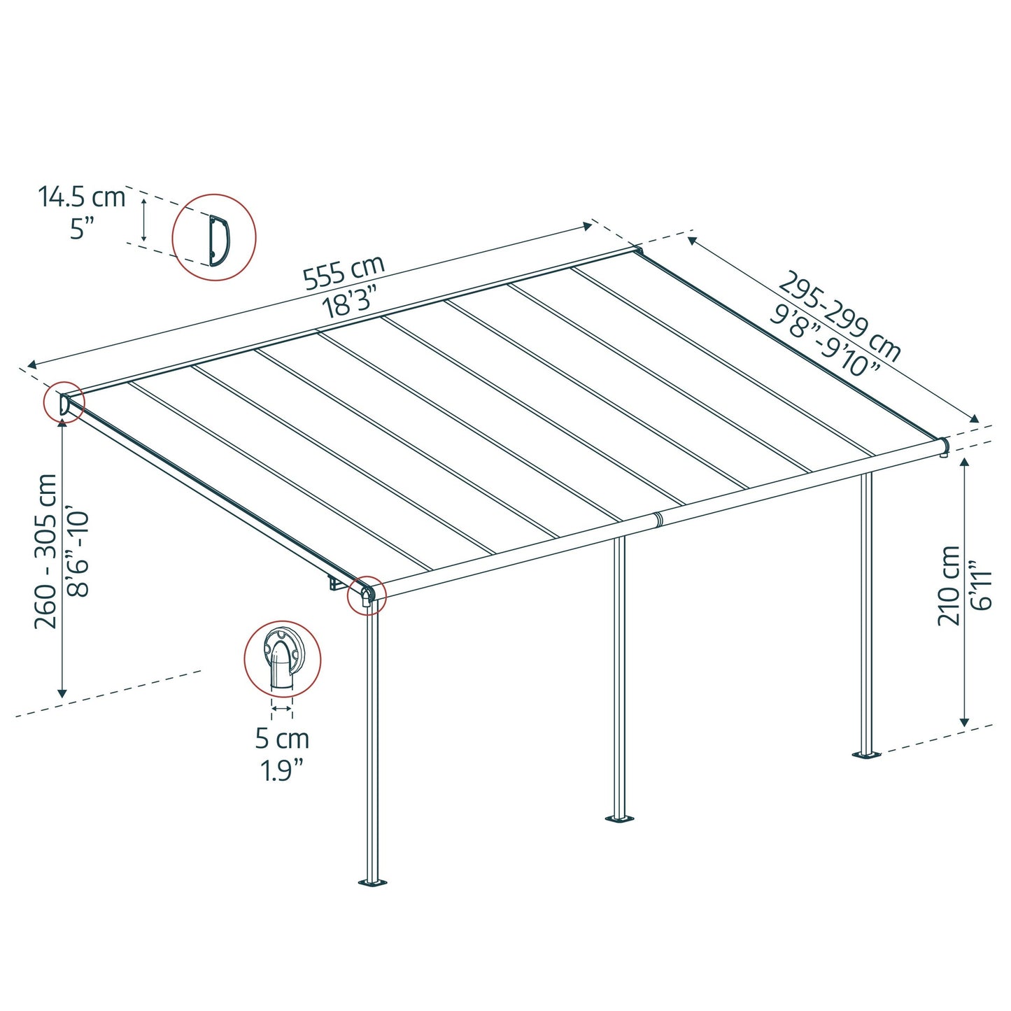 Pérgola adosada Feria 555x299 cm