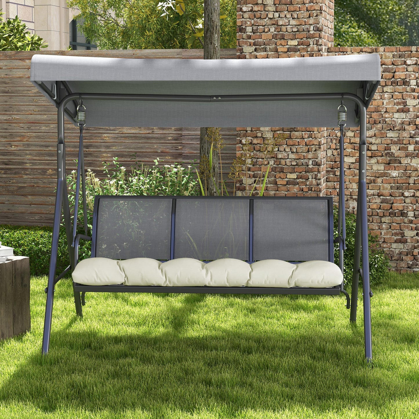 Outsunny Cojín Para Banco 128x48x8 Cm Con 2 Cordones Impermeable Crema_5