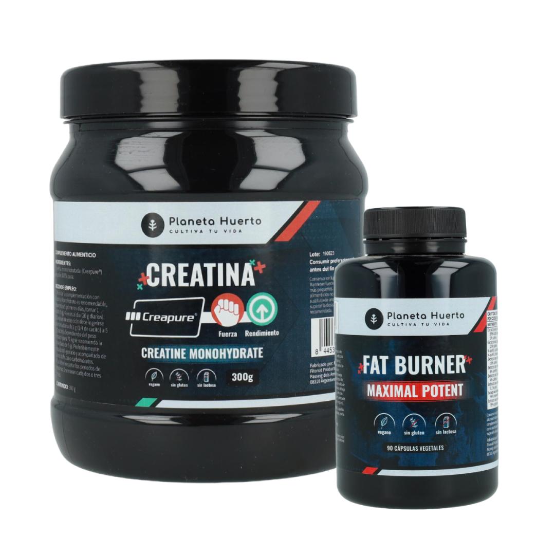 Pack rendimiento muscular Planeta Huerto Creatina Creapure 300 g + Fat Burner 90 caps