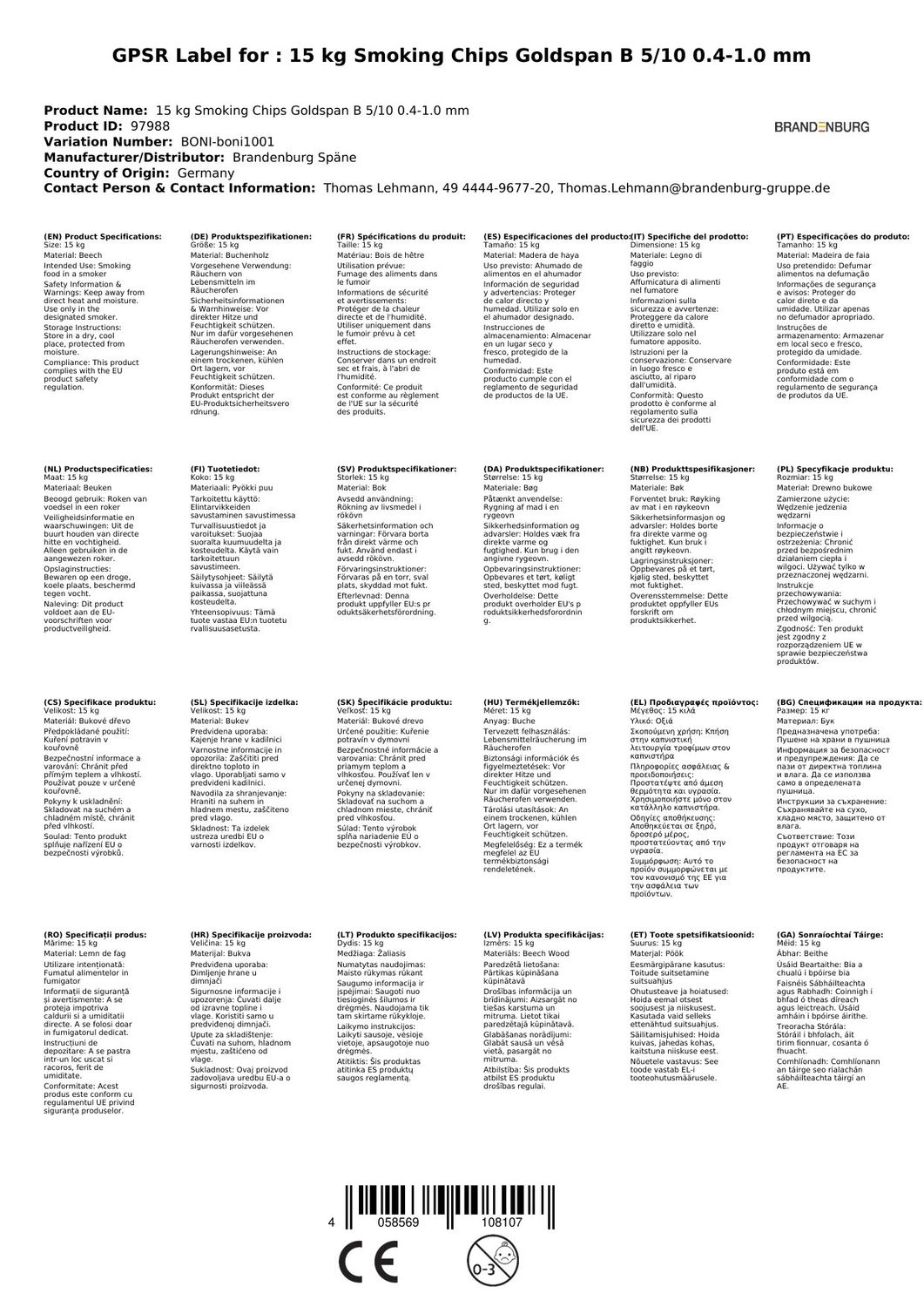 15 Kg Virutas De Ahumado Goldspan B 5/10 0,4-1,0 Mm