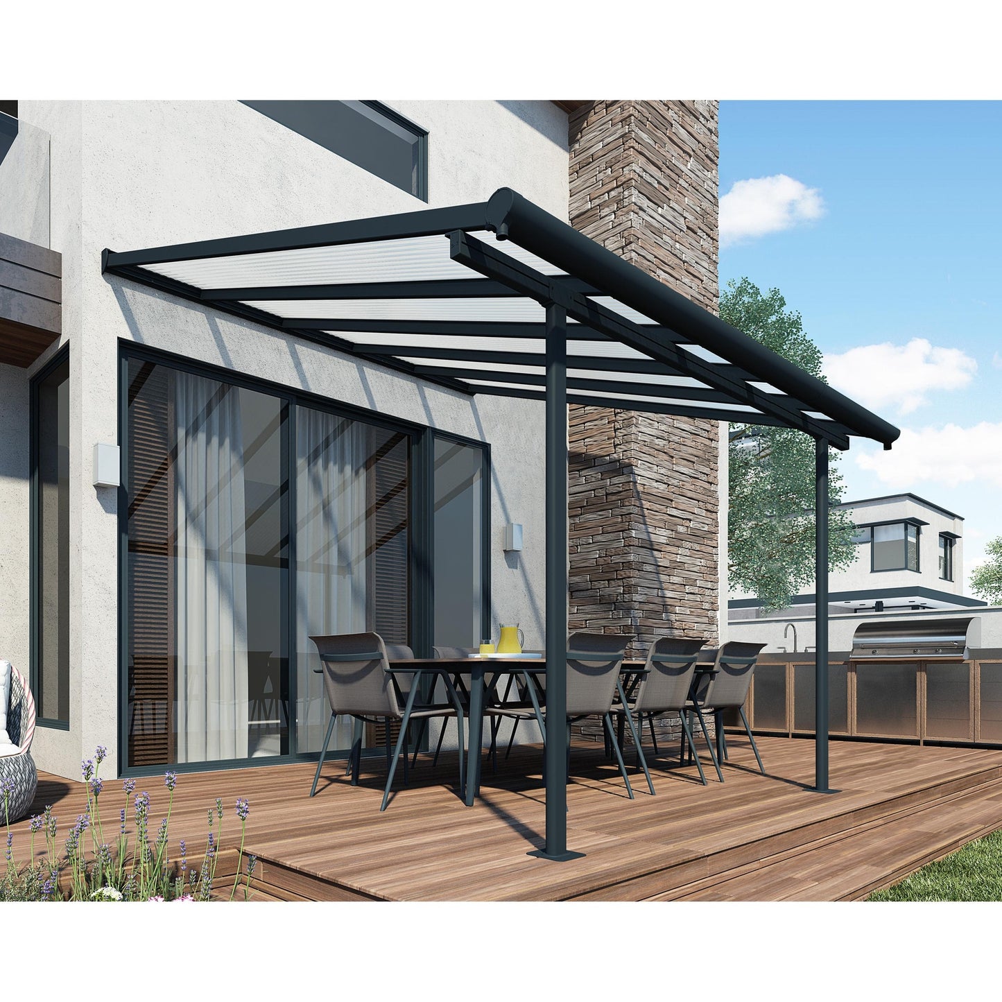 Pérgola adosada Sierra 299x314 m gris
