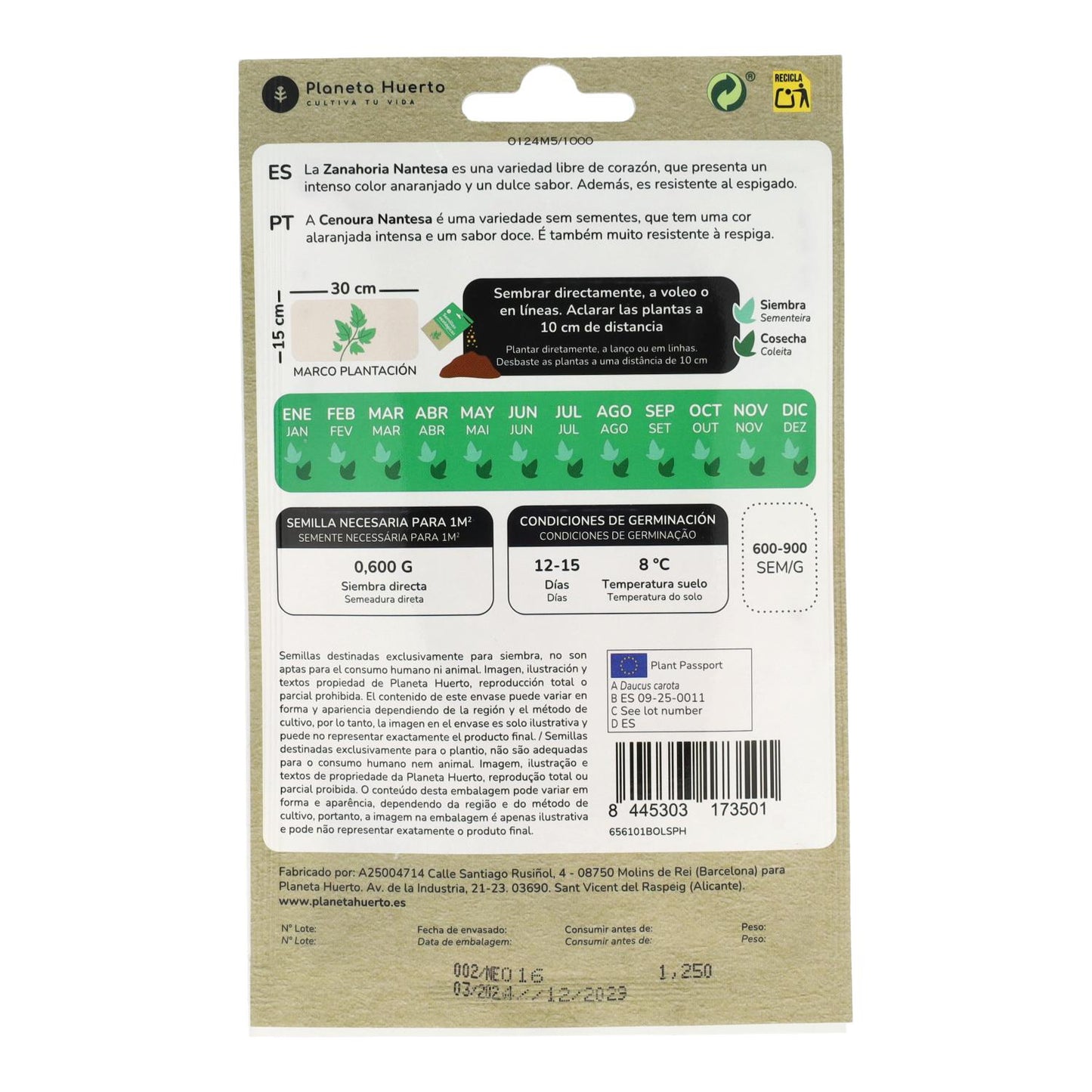 Semillas de Zanahoria Nantesa ecológicas Planeta Huerto