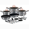 Batería Cocina Inducción 17 Piezas, Antiadherente Mármol Sin Pfoa, Aluminio, Cazuelas Sartenes Berlinger Haus Moonlight Gris