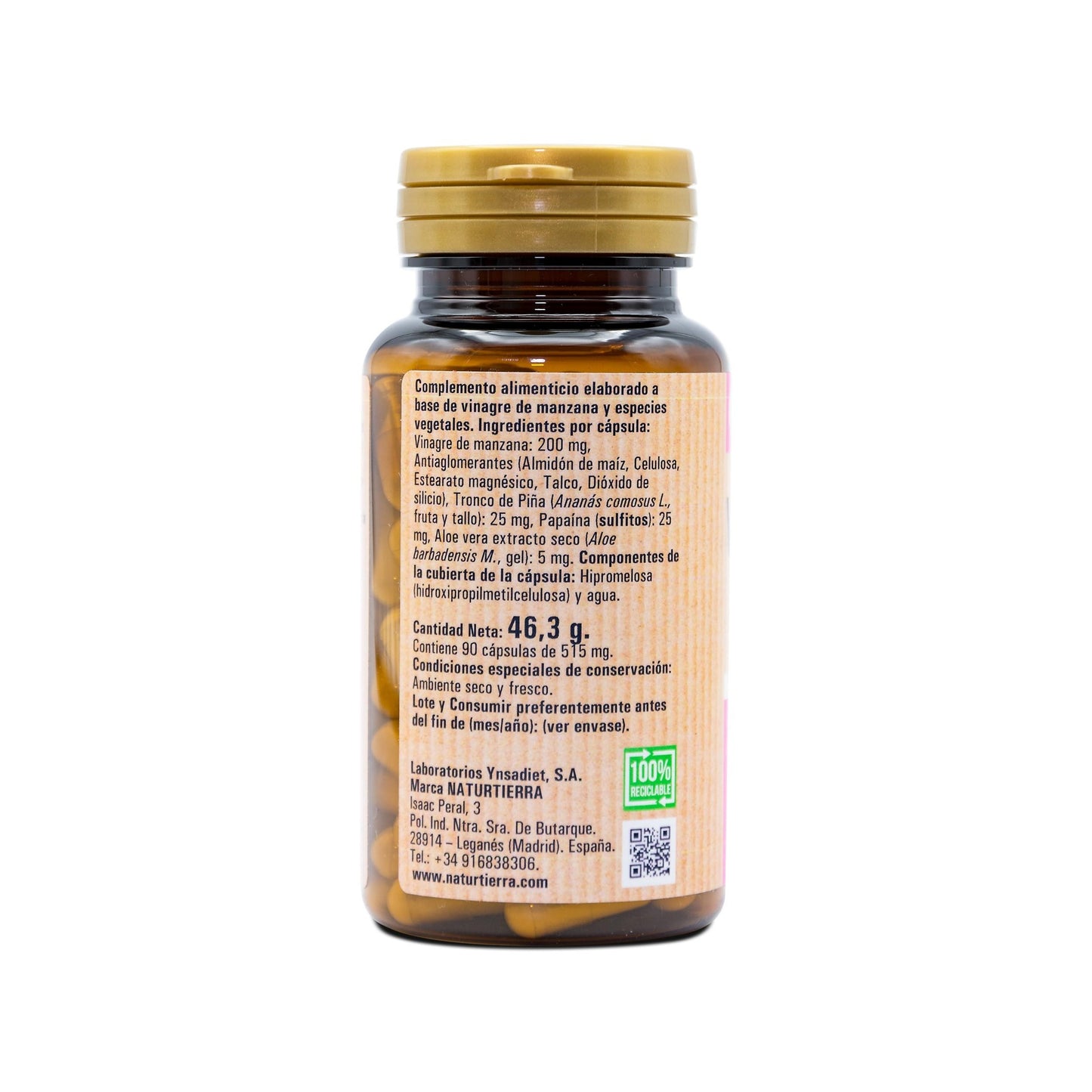 Vinagre de manzana, 90 cáp. NaturTierra