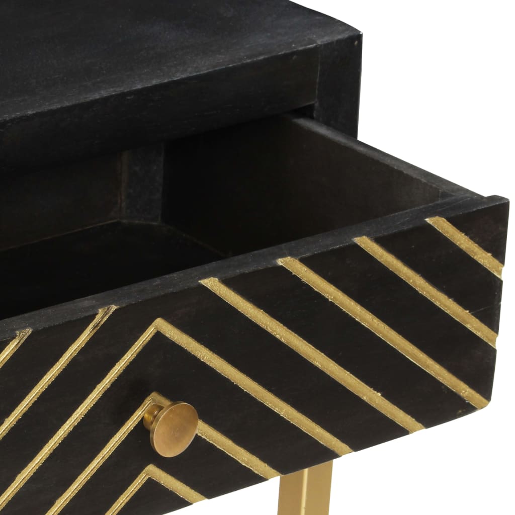 Mesa Consola Madera Maciza De Mango Negro Y Dorado 90x30x75cm_3