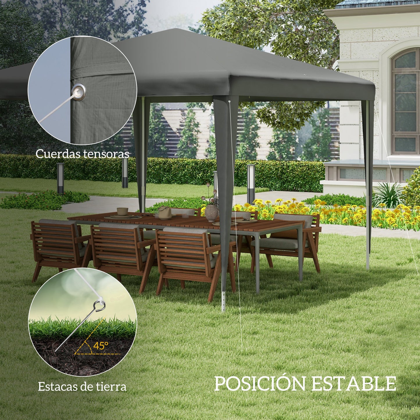 Outsunny Carpa Desmontable De Jardín 3x3 M Para Bodas Camping Fiestas Gris_5