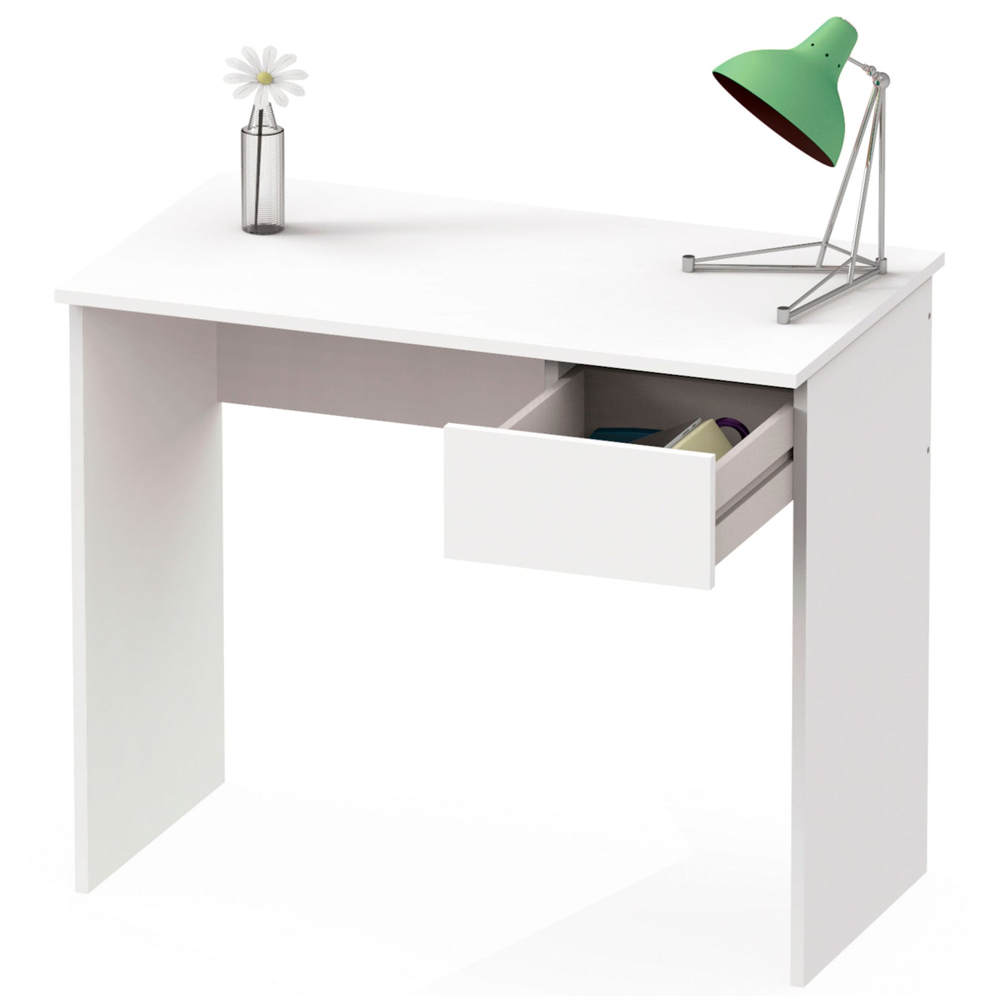 Escritorio, Mesa De Ordenador 75x90x50cm, 1 Cajón, Oficina, Habitación Juvenil, Desk, Briebe, Nova, Blanco