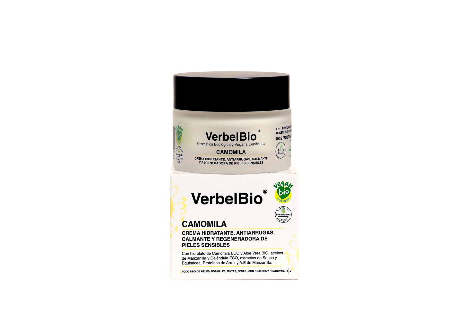 Verbelbio Camomila – Crema ECO Hidratante, Regeneradora y Calmante.  Piel Sensible, Rosácea y Dermatitis. Con Equinacea.