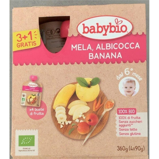 Pouch Manzana Albaricoque y Plátano Bio BabyBio 4x90 g