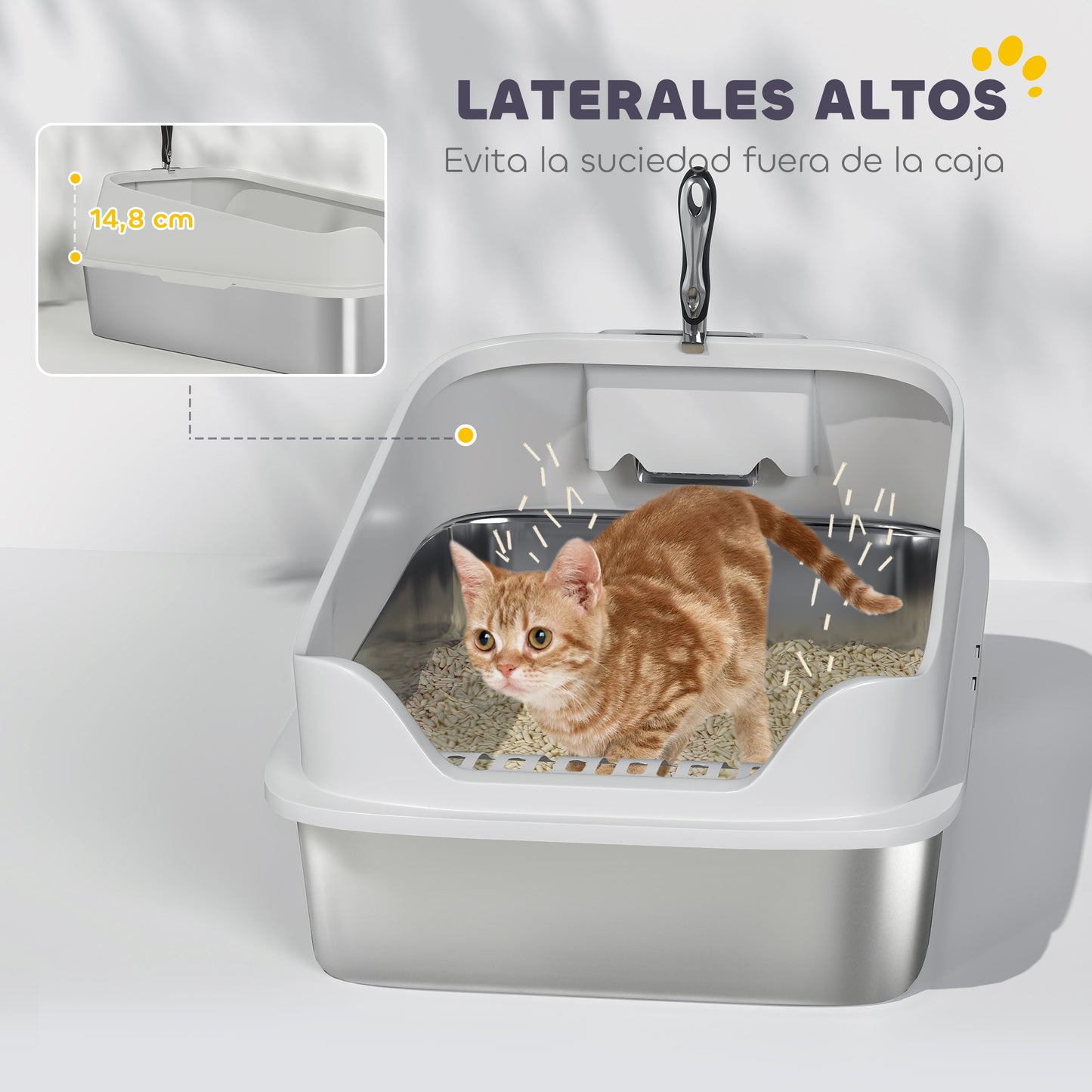Pawhut Arenero Para Gatos De Acero Inoxidable Xl 60,2x40,2x29,7 Cm Gris_5
