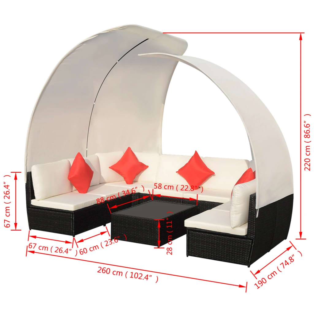 Vidaxl Set Muebles De Jardín 9 Pzas Con Toldos Ratán Sintético Negro_5