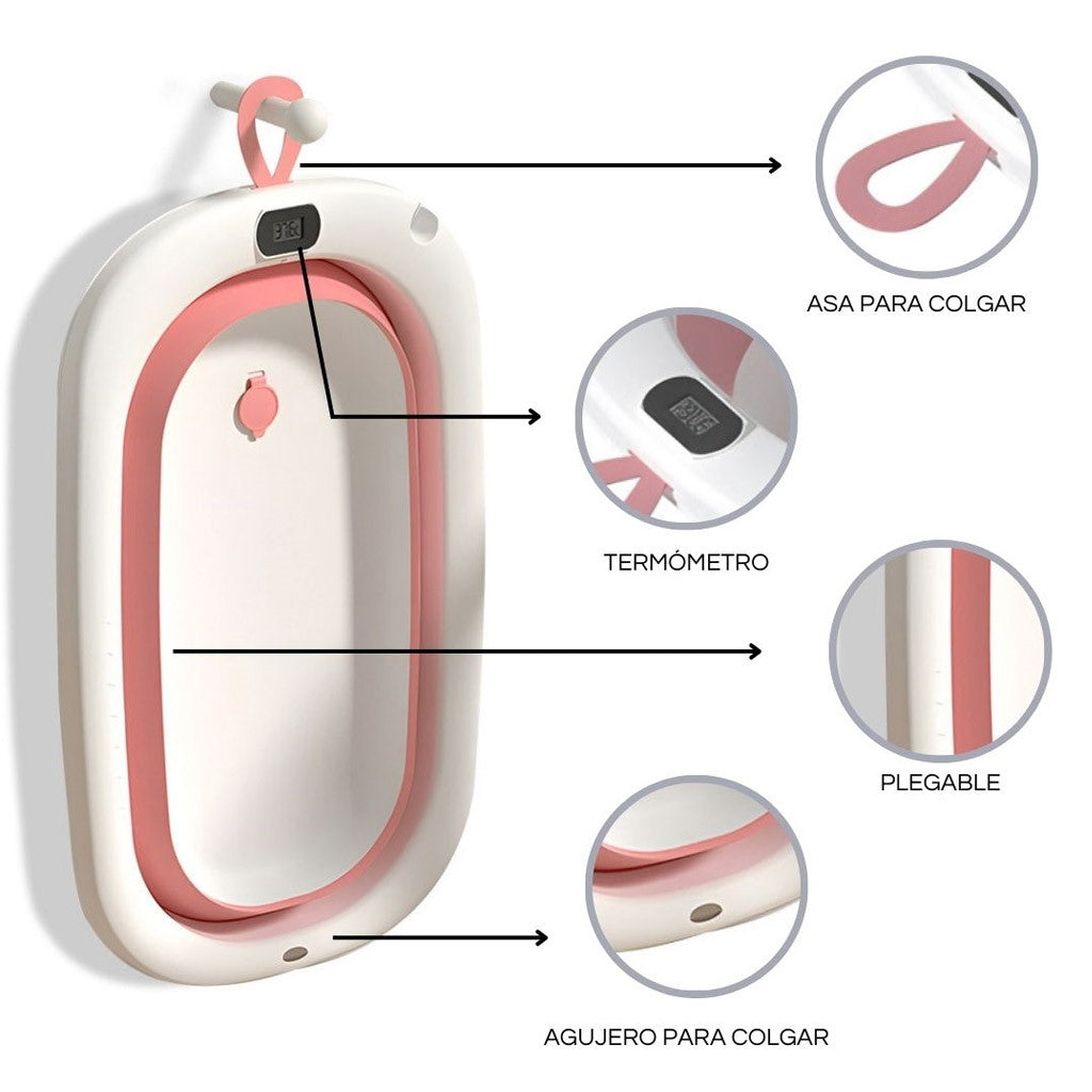 Bathby Bañera Plegable Rosa Para Bebés, Cojín Reductor, Termómetro, Patas Antideslizantes (rosa Pastel)
