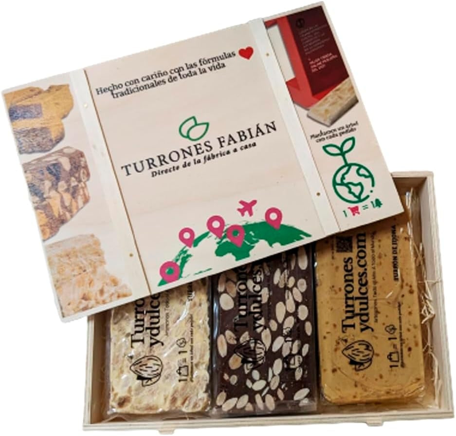 Lote De 3 Turrones Artesanos En Caja De Madera (jijona, Alicante Y Chocolate Con Almendras) 3 X 300g_2