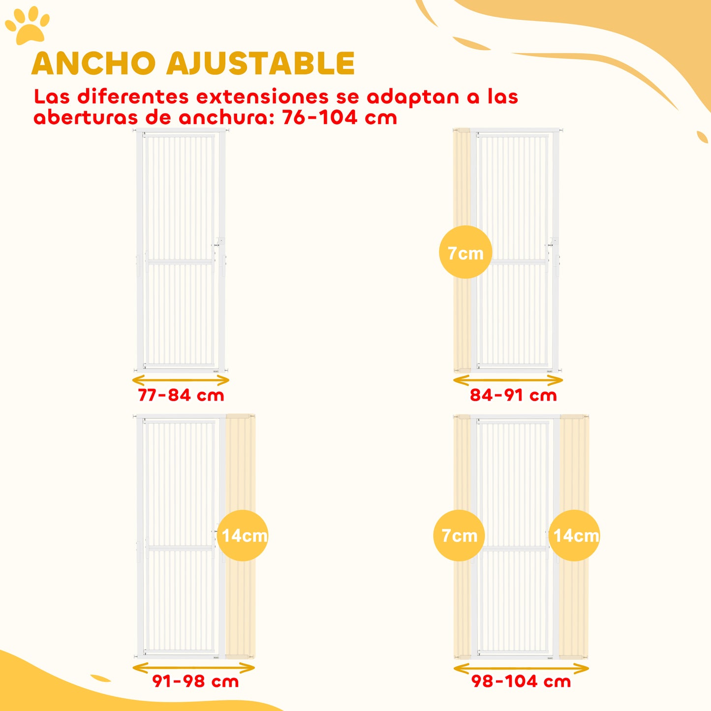 Pawhut Barrera Para Perros Con Ancho Ajustable 77-104 Cm Con Extensiones Blanco_5