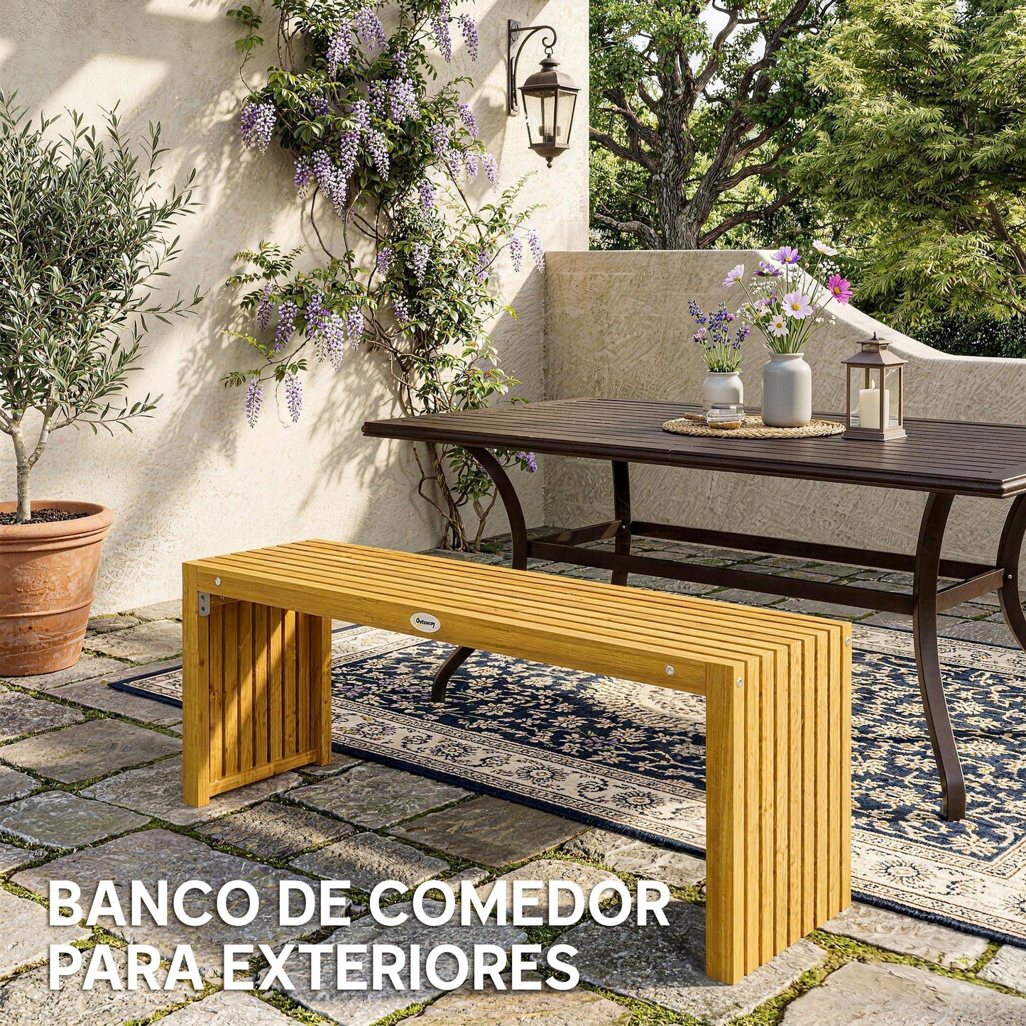 Outsunny Banco De Jardín De Madera Rústico De 2 Plazas 110x30x45 Cm Natural_5