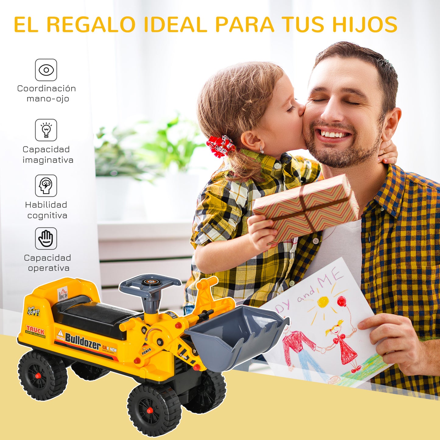 Homcom Tractor Infantil Sin Pedales Con Pala Excavadora Y Bocina 70x26x37cm_5