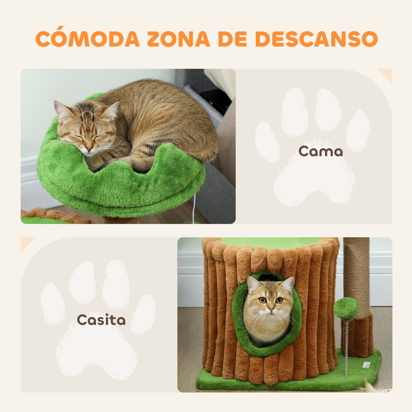 Pawhut Árbol Rascador Para Gatos 53 Cm Casita Cama Poste Bolas Marrón Y Verde_5