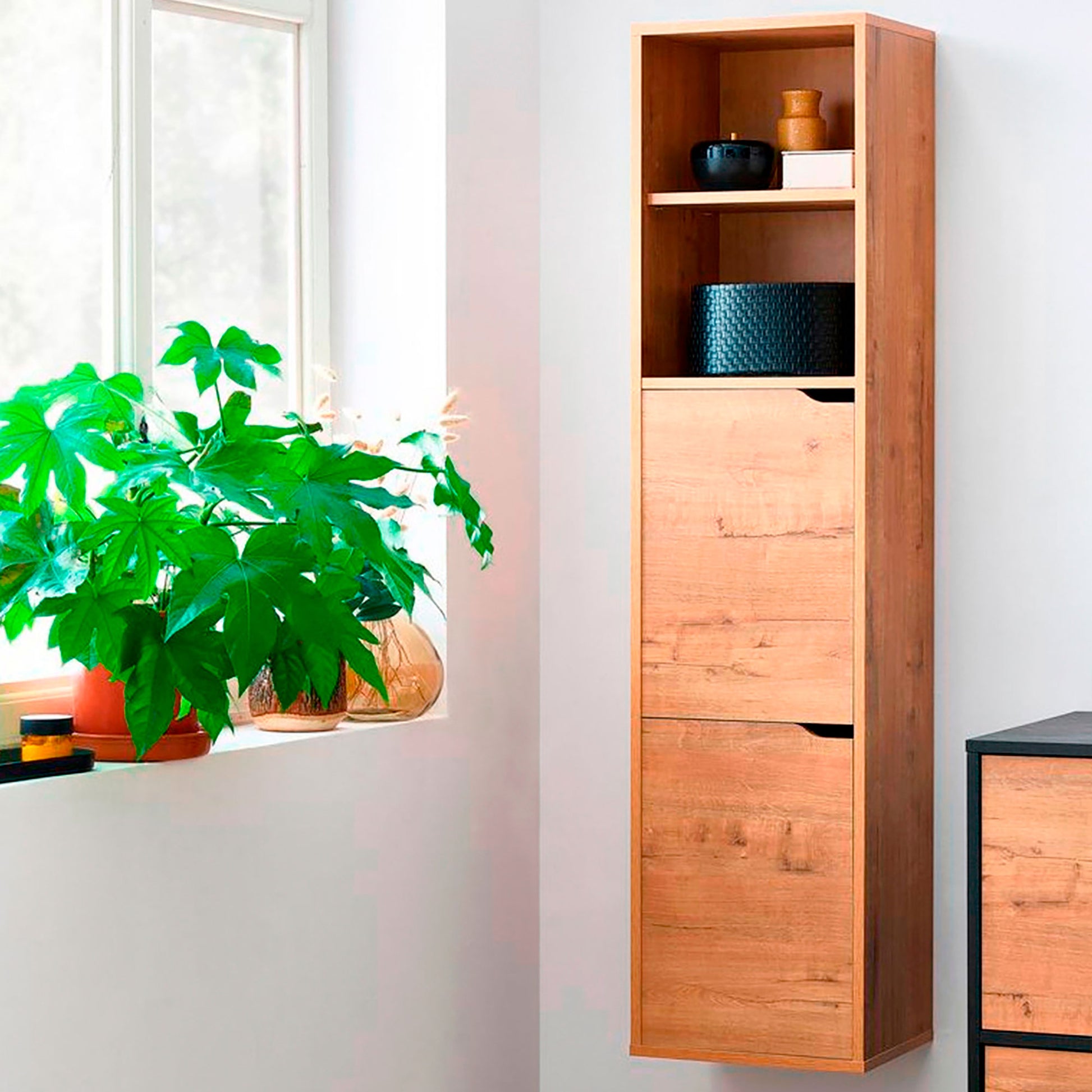 Columna De Baño, Mueble Auxiliar, Armario Alto Estilo Moderno 150x36,5x30 Cm Espacio Almacenaje, Briebe, Aura, Madera