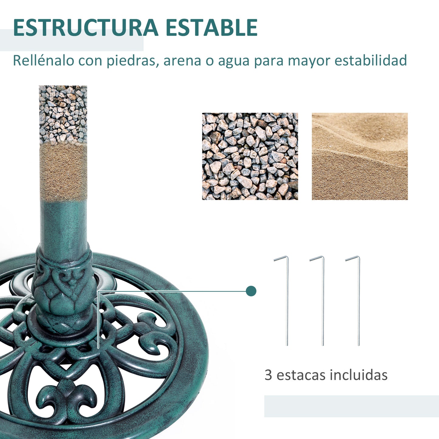 Outsunny Baño Para Pájaros De Jardín Exterior Con Diseño De Flor Ligero Verde_5