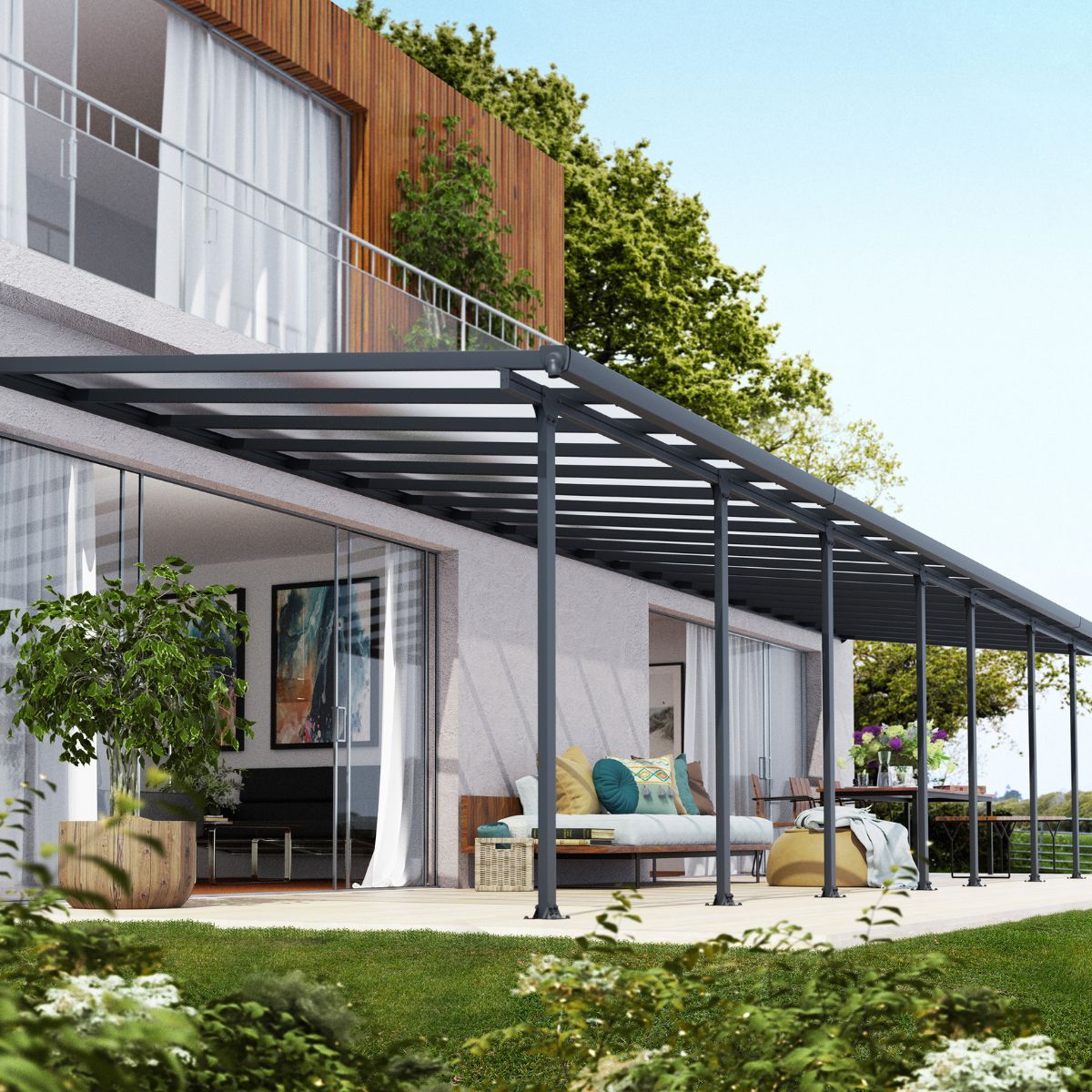 Canopia Feria Marquesina Pérgola De Aluminio 3X10.9 m Gris