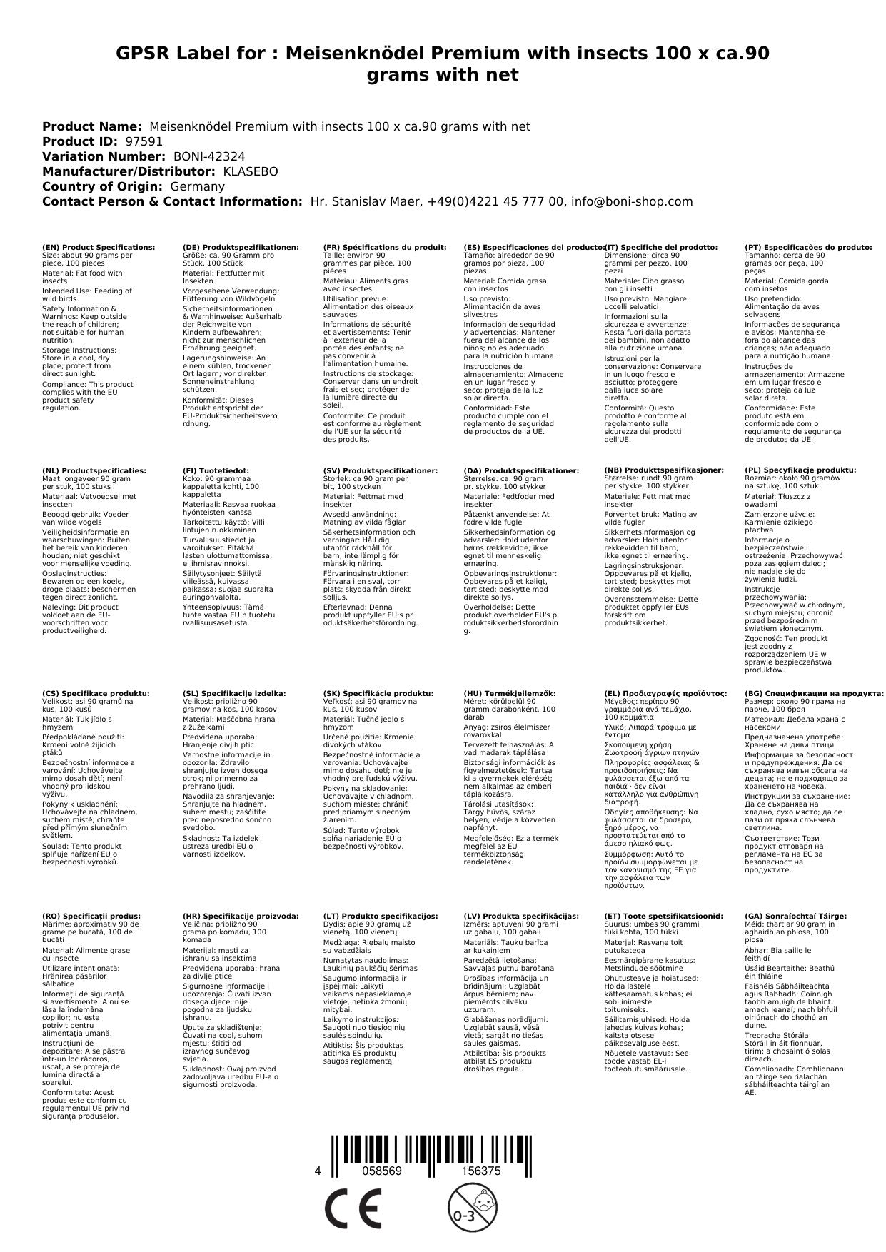 Comida Para Pájaros Premium Con Insectos, 100 Unidades_1