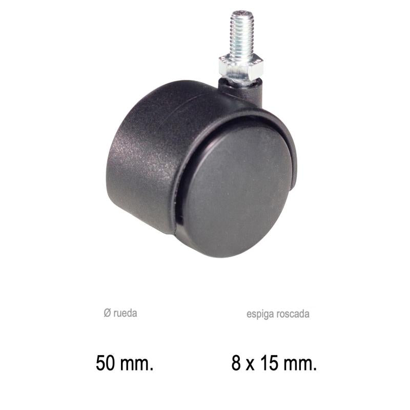 Rueda Domestica Nylon Negro Espiga M10x50 Mm._0