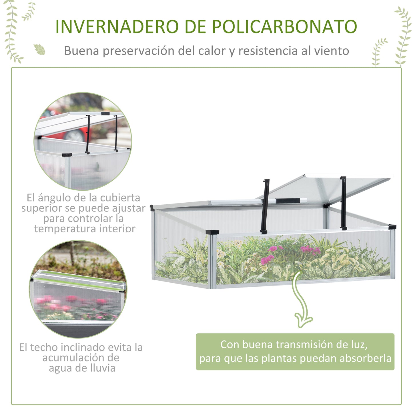 Outsunny Macetero Elevado Aluminio 78,5x61x99,5cm Policarbonato Techos Abatibles_5