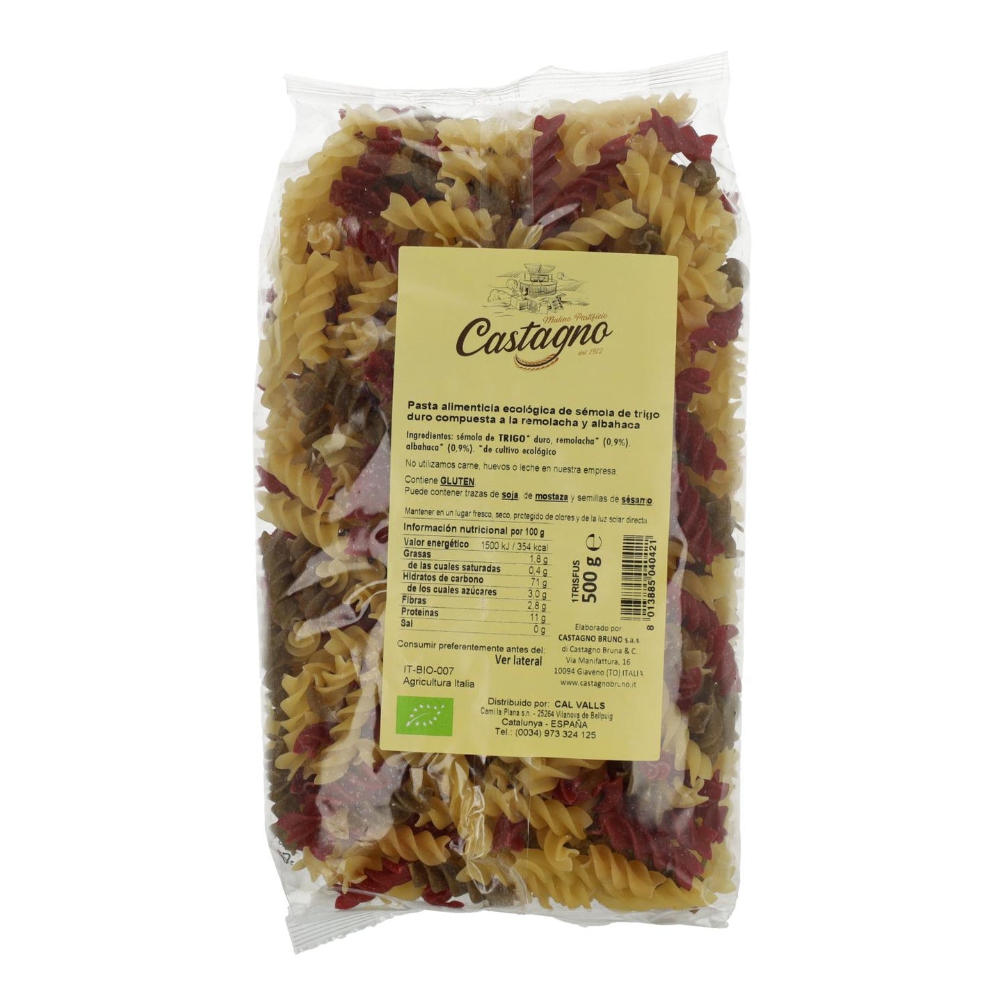 Espirales Tricolor con Remolacha y Albahaca ECO Castagno 500 g