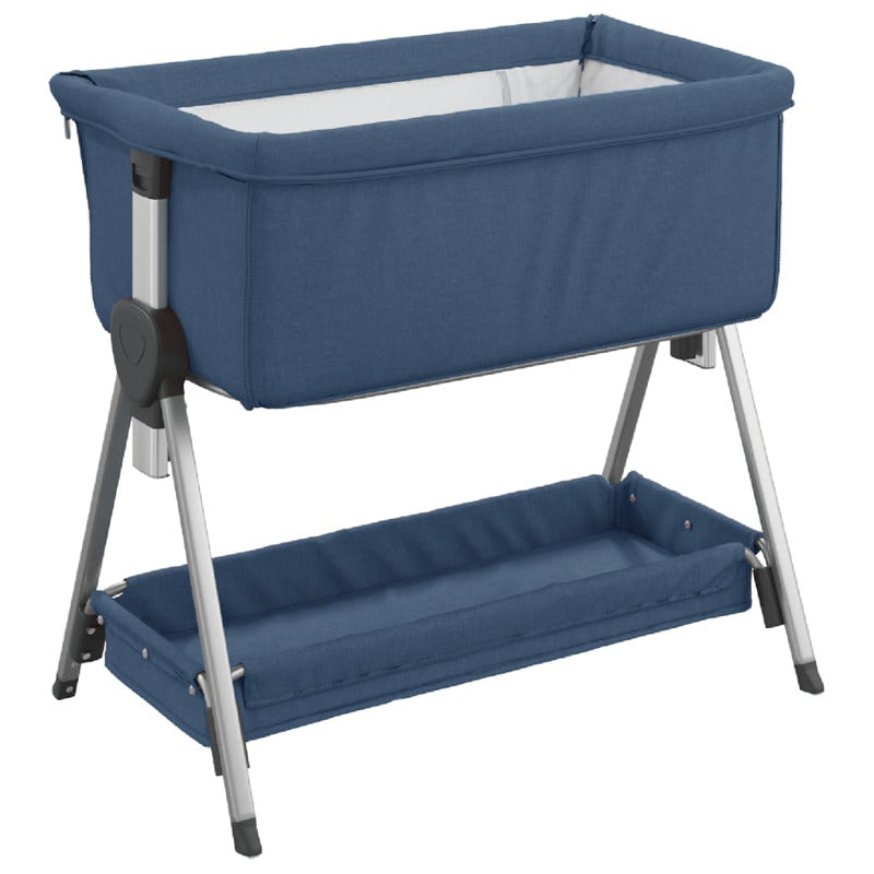 Vidaxl Cuna Con Colchón Tela De Lino Azul Marino_5