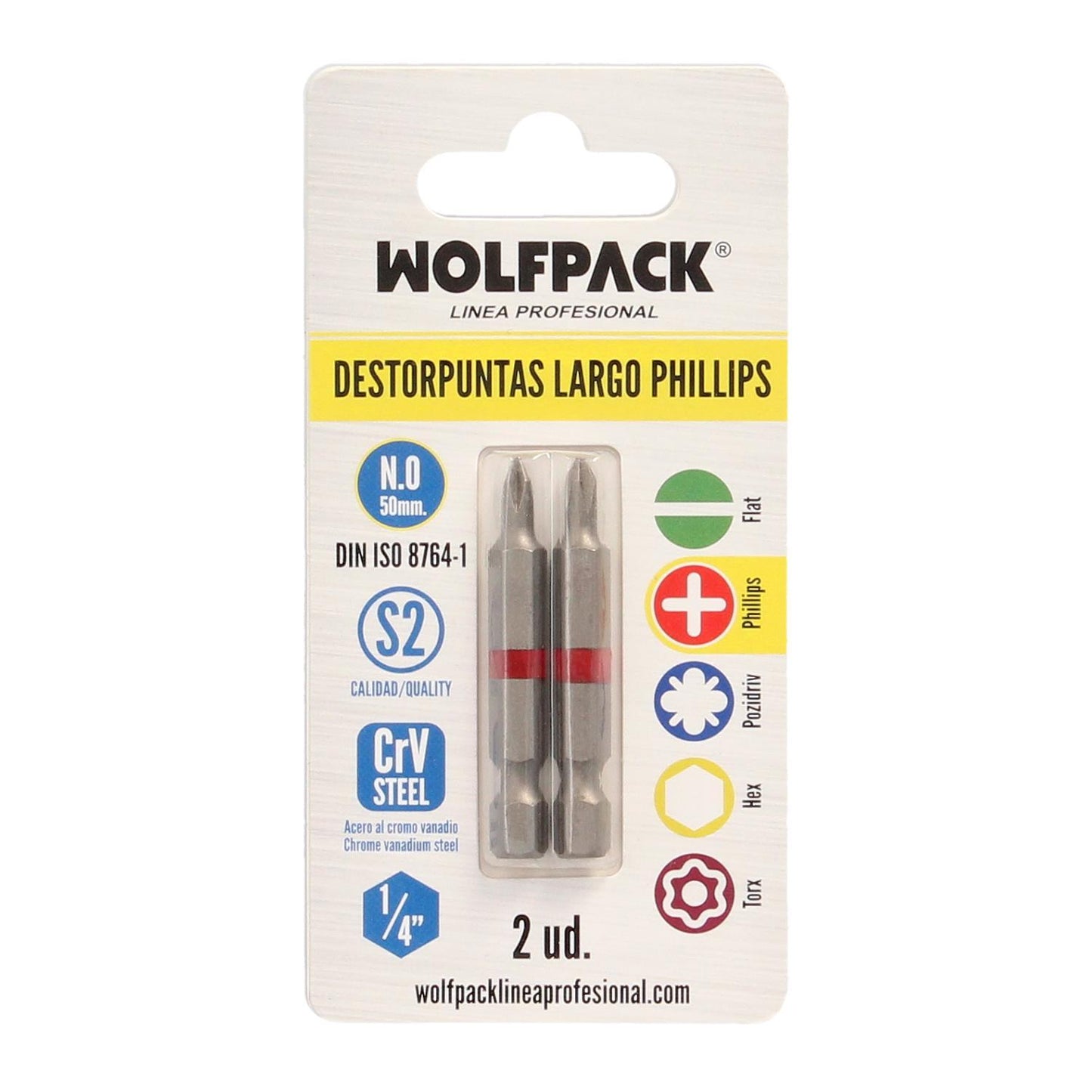 Puntas Largas Destornillador Phillips Nº 0 (2 Piezas). Acero S2 Al Cromo Vanadio. Puntas Hexagonales, Destorpuntas,