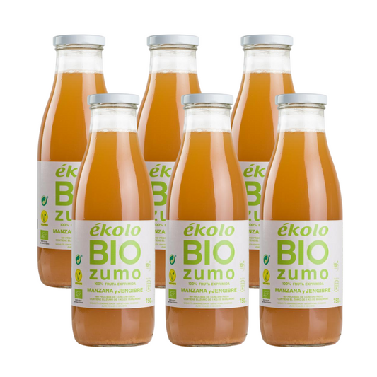 Pack 6x zumos de Manzana y Jengibre 100% exprimido Ecológico Ékolo 750 ml