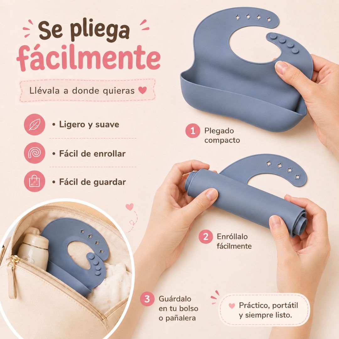 Pack De 3 Baberos De Silicona Para Bebé, Baberos Impermeables Con Bolsillo Recogecomida Y Reutilizables Bathby_5