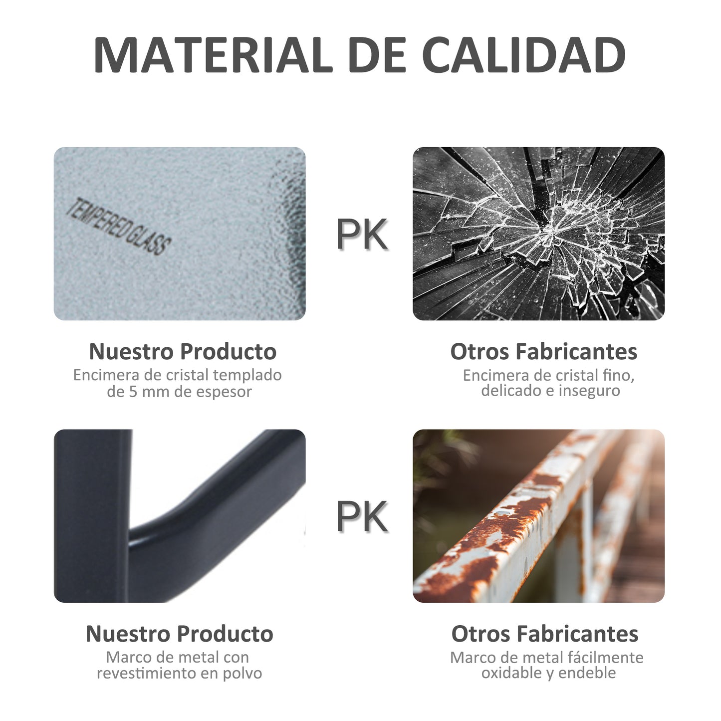 Outsunny Mesa Auxiliar De Cristal Templado Cuadrada Para Balcón Negro_5