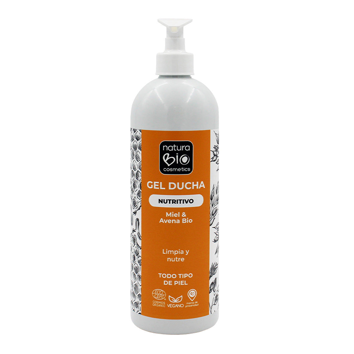 Gel de ducha nutritivo miel y avena bio Naturabio 740 ml