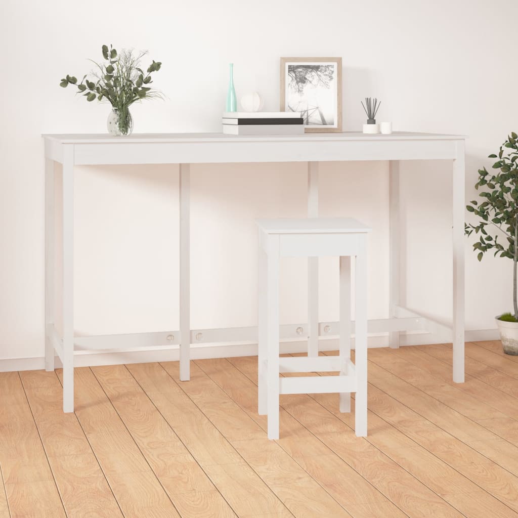 Mesa Alta De Bar Madera Maciza De Pino Blanco 180x80x110 Cm_4