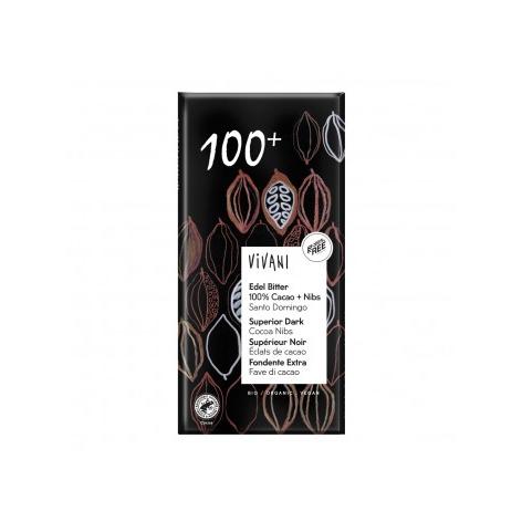 Chocolate Negro Superior 100% con Nibs de Cacao BIO Vivani 80g
