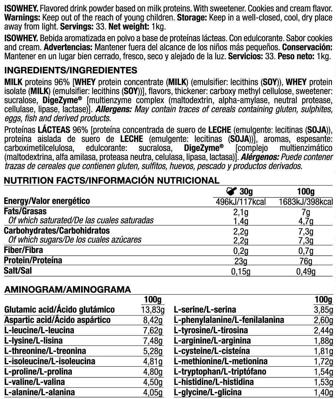 Isowhey - 1kg - Cookies & Cream - Proteína De Aislado De Suero Isolate - Quamtrax_5