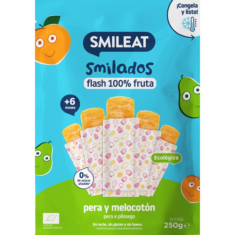 SMILADO pera y melocotón ecológico, helado flash infantil 100% fruta SMILEAT