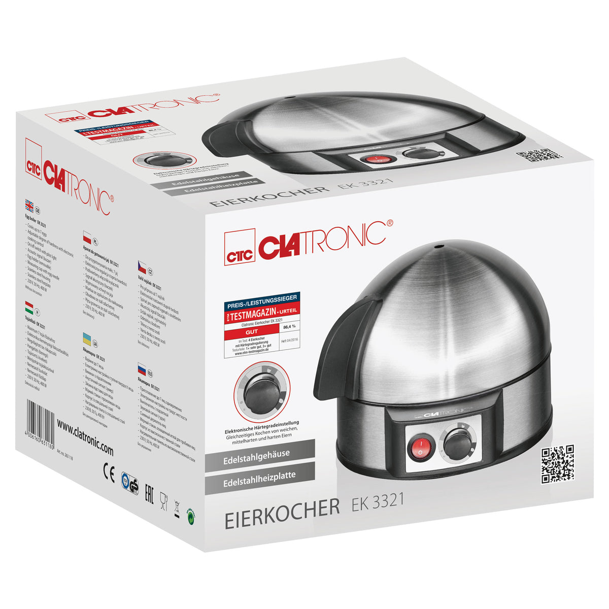 Cuece Huevos Eléctrico, 7 Huevos Cocidos, Ajuste Eléctronico Cocción, Soporte Extraíble Clatronic Ek3321 Negro/plata_5