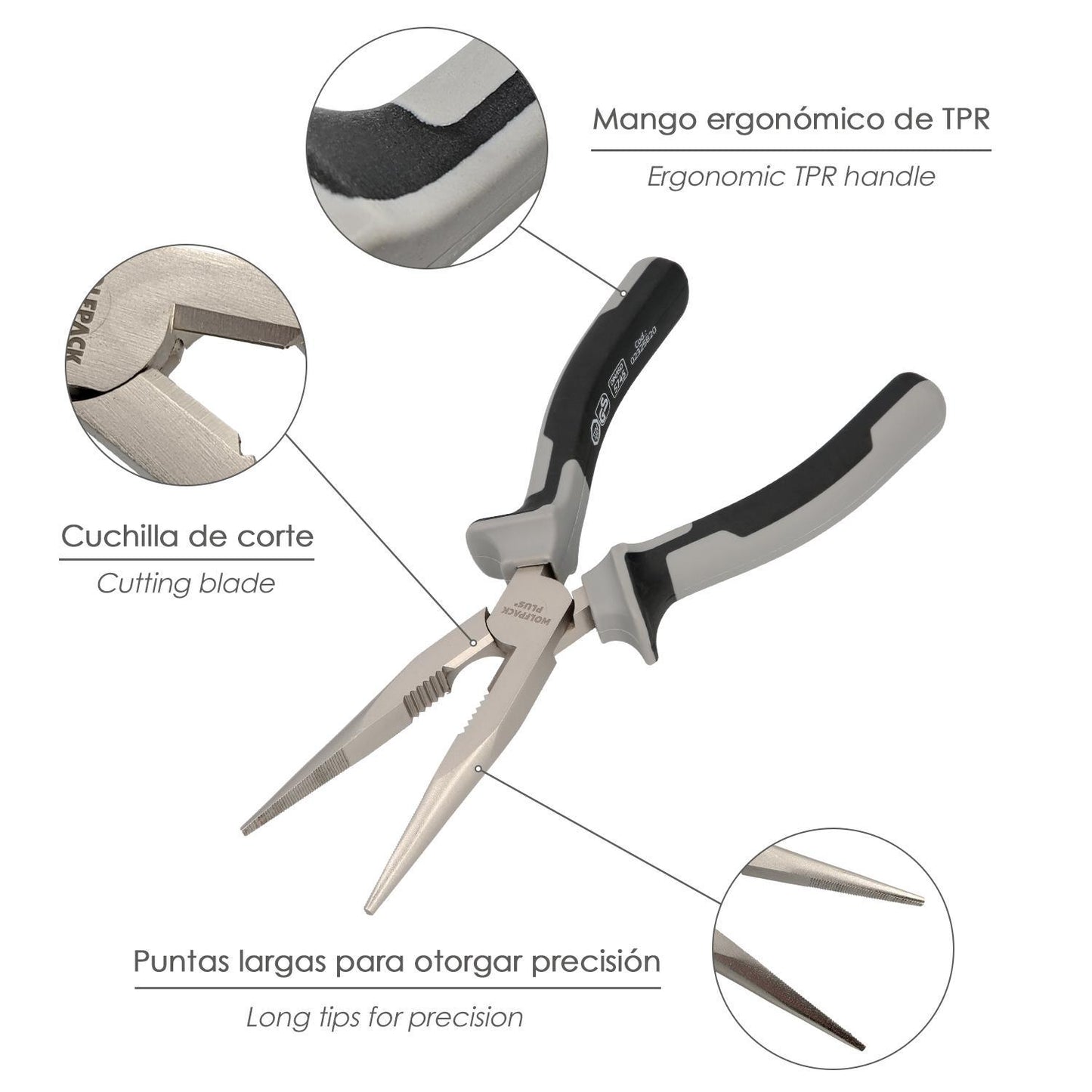 Alicates Boca Recta 200 Mm. Acero Cromo Vanadio Din-iso 5745 Alicates Punta Recta, Alicates Boca Recta Larga,