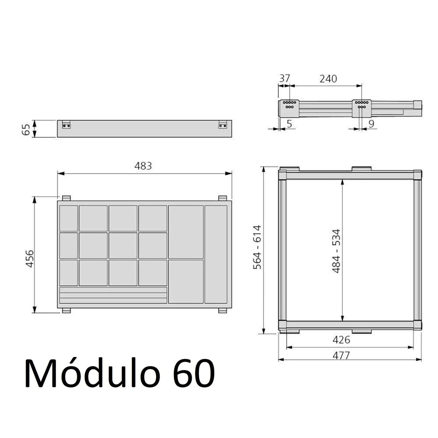 Emuca Kit Joyero y Bastidor de guías, regulable Módulo 60