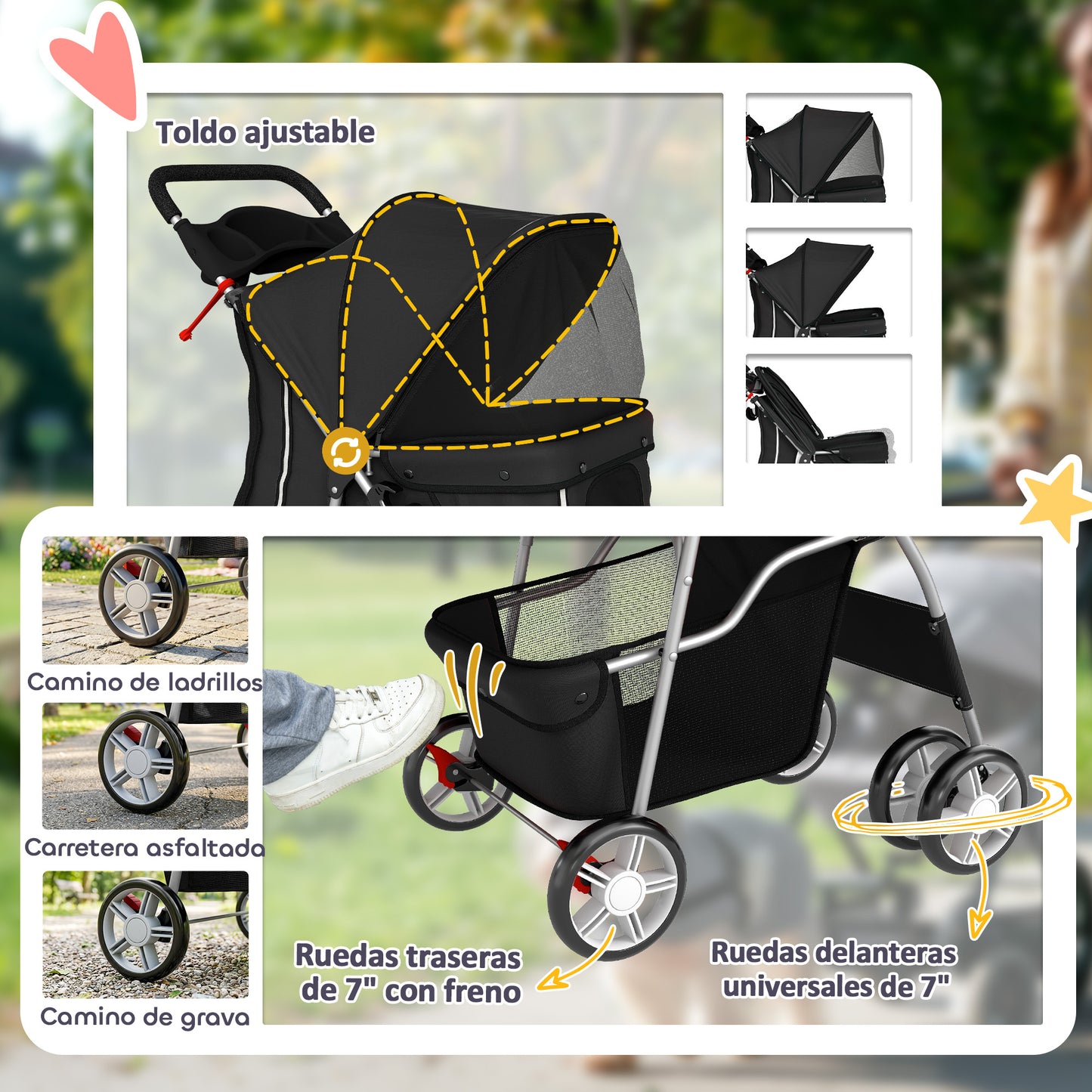Pawhut Carrito Para Perros Plegable Con Cesta De Almacenaje 77x44x102 Cm Negro_5