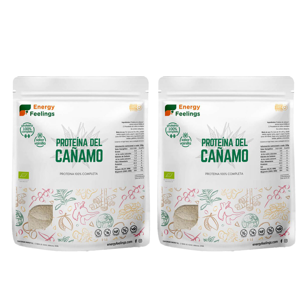 Pack 2x Proteína de cáñamo vainilla Energy feelings 1 kg