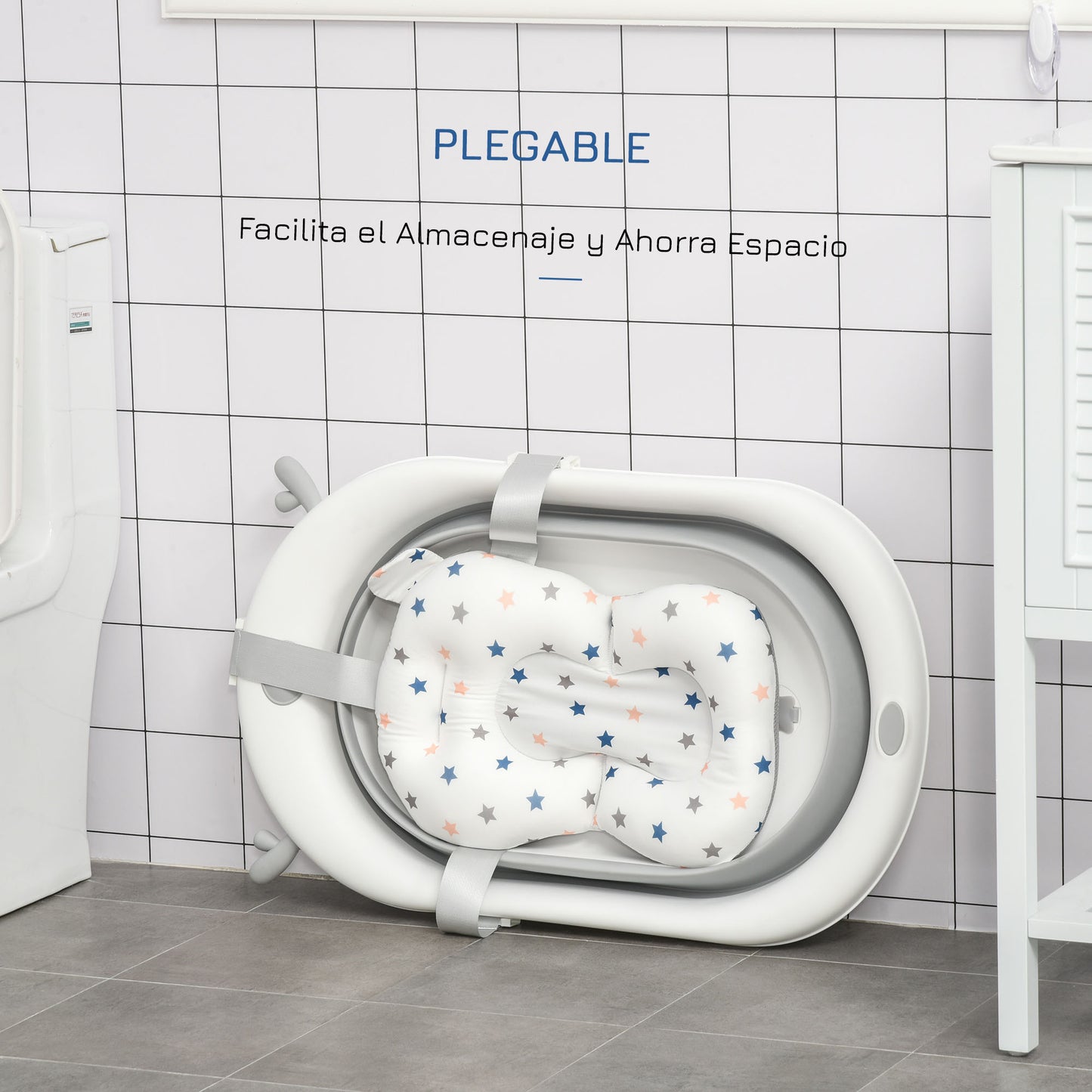 Homcom Bañera Plegable Bebé Recién Nacido Hasta 3 Años 35l Con Cojín Y Tapón_5