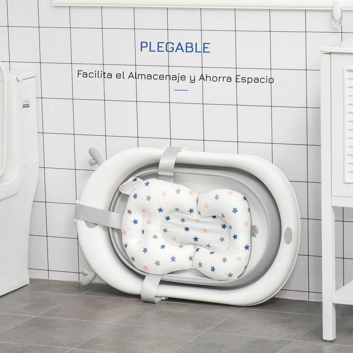 Homcom Bañera Plegable Bebé Recién Nacido Hasta 3 Años 35l Con Cojín Y Tapón_5