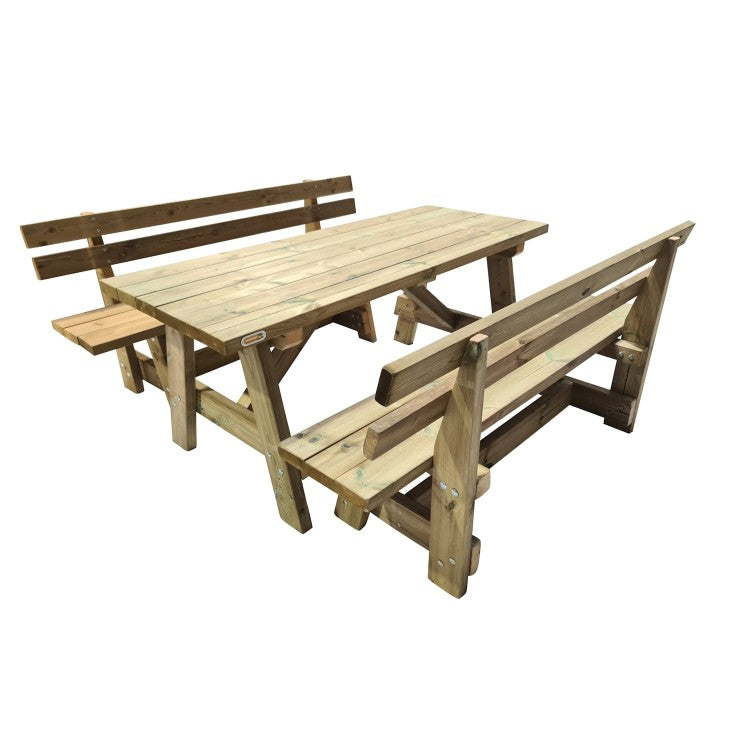 Mesa De Madera Zurich Con Bancos Con Respaldo Vic.